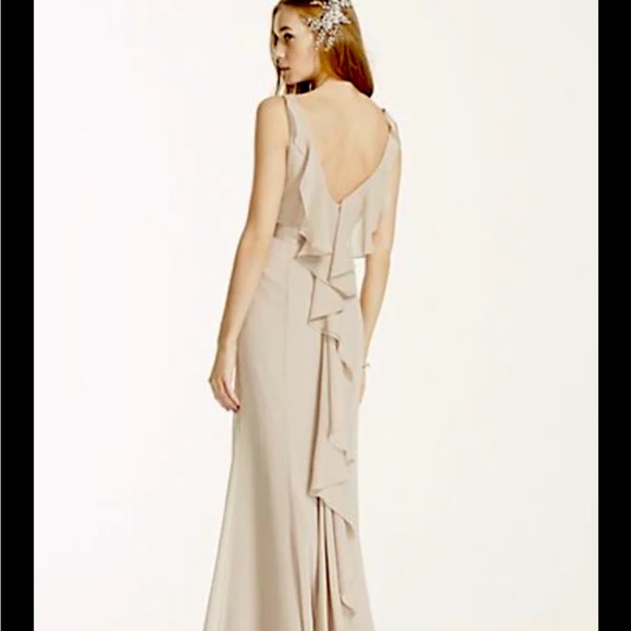 Sleeveless Chiffon Dress with Ruffled Back Detail | David's Bridal Size 4 - Picture 1 of 13